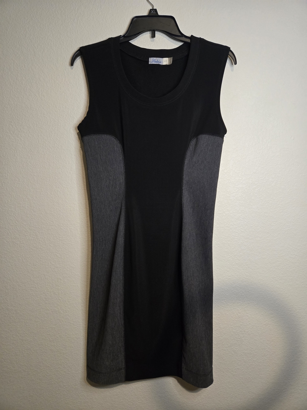 Abbeline Black/Gray Colorblock Sheath Dress M Scoop Neck Knit Stretch Athleisure